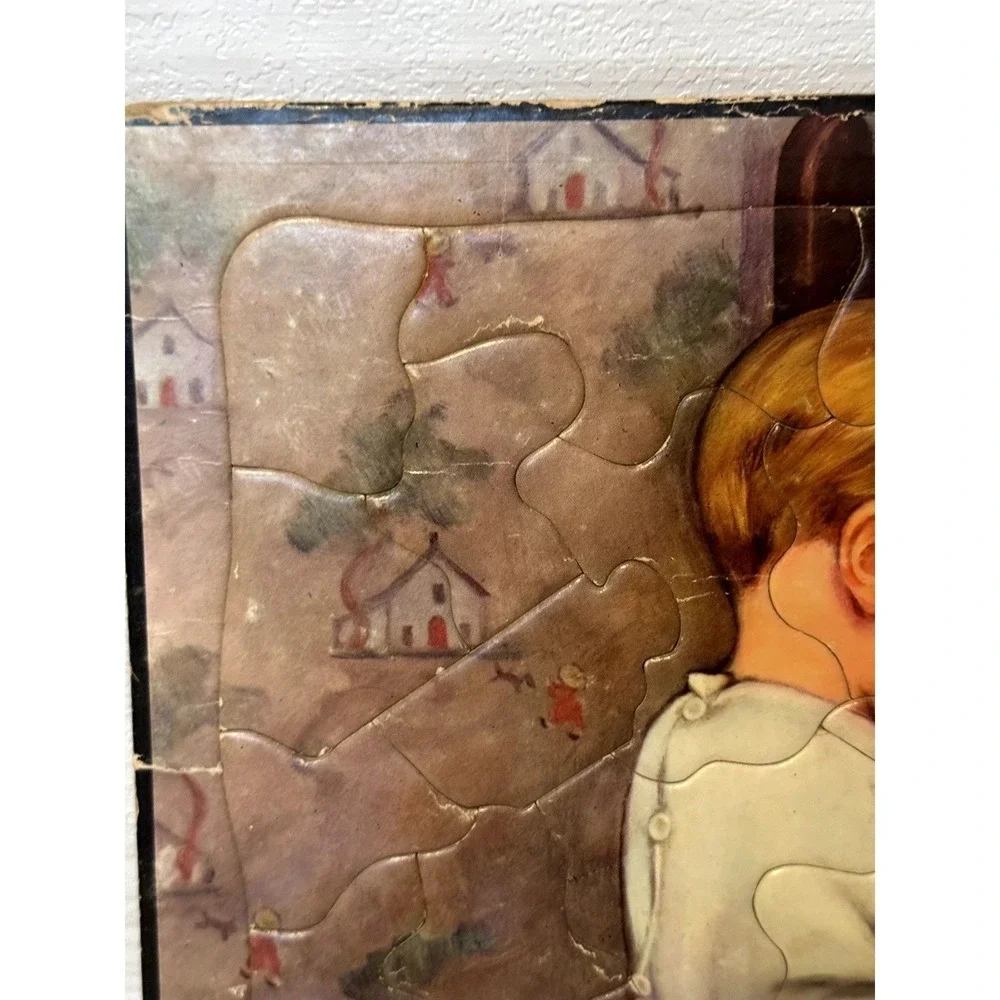 Vintage Bedtime Prayer & Charlotte Becker Baby Puppy Cardboard Tray Puzzles Set